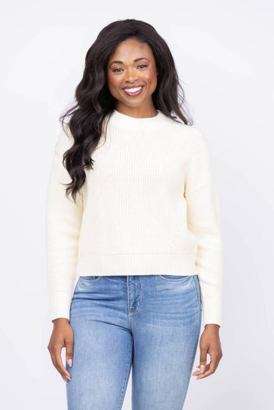j. society Cropped Mock Crew Sweater in Ivory L